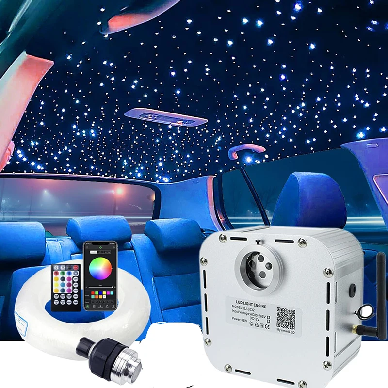 

Twinkle RGBW Bluetooth app Double Heard Fiber Optic Engine Starry Sky Effect Ceiling LED car WAPP Lights All Fiber Optic Cable