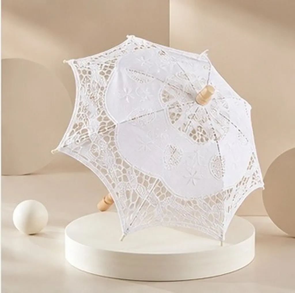 1Pcs Vintage Lace Umbrella Handmade Wedding Photography Prop Delicate Decorative Parasol for Bridal Portraits Photo Session