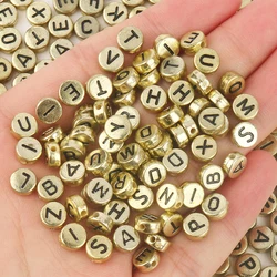 100/200/300/500PC Mixed Gold Color Letter Acrylic Round Flat Alphabet Beads For Jewelry Making Handmade Diy Bracelet Necklace