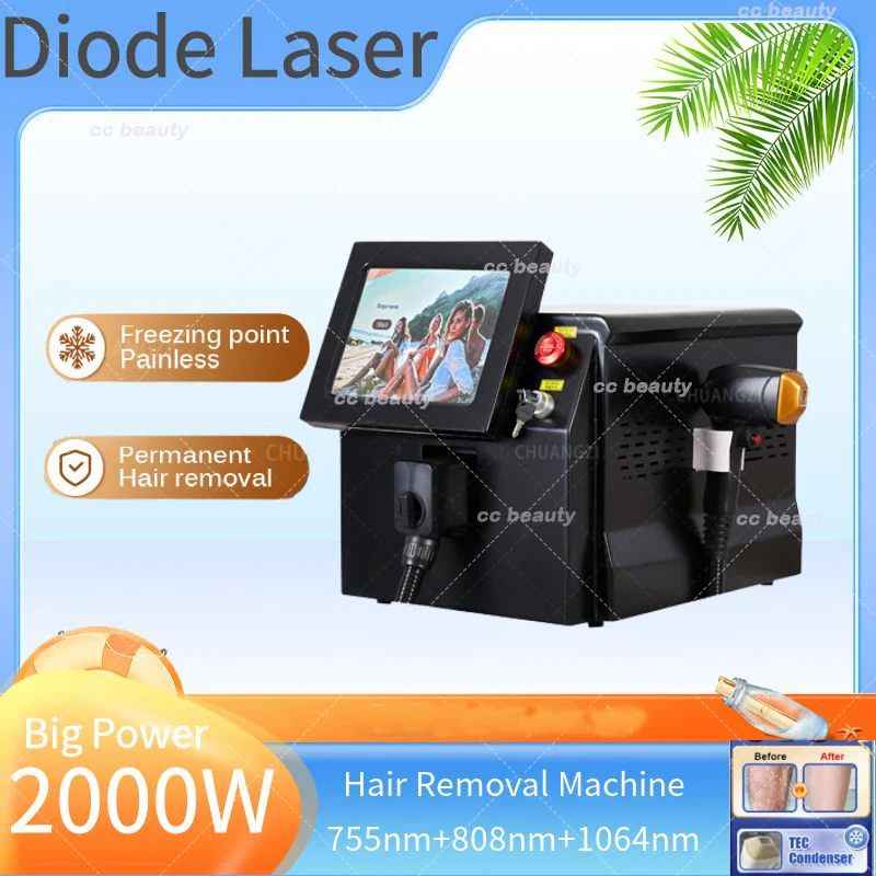 

Professional 2000w Ice Painless Laser Permanent Hair Remover 755nm 808nm 1064nm Diode Laser Hair Removal Machine