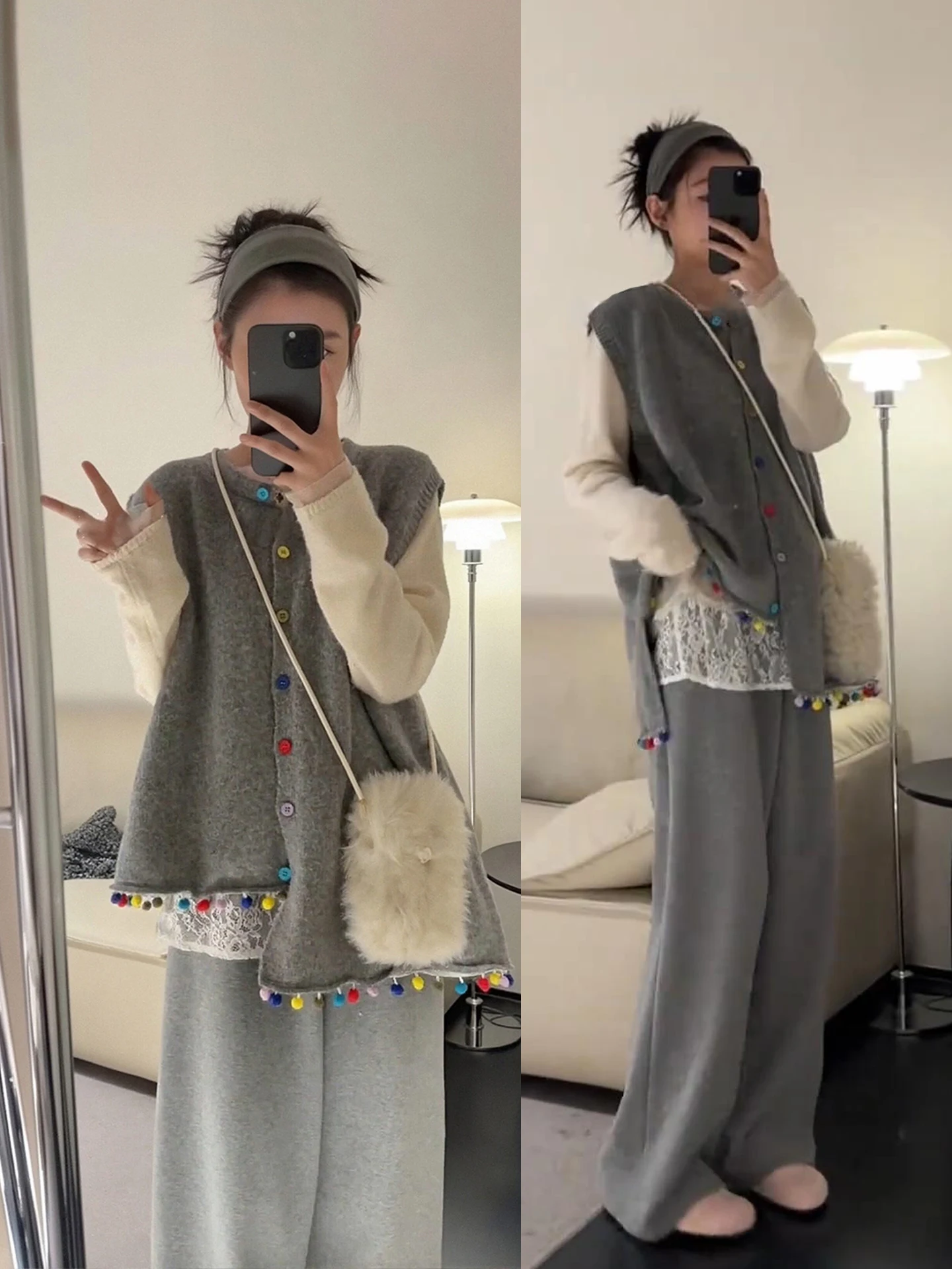 

Loose Knitted Sweater Vest Top Bot Tee-Piece Set plus Size Women's Winter Faion Casual Wear Korean Sle Ensemble