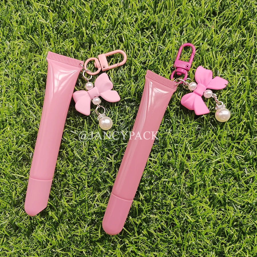 10/15ml pink Nude Brown Empty Powder Foundation Concealer Tube Packaging Soft Lip Gloss Squeeze Tubes with Bow Keychain