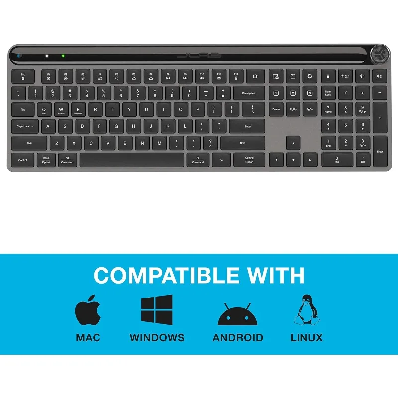 Black, 108 Keys, Connect Via Bluetooth or USB Wireless Dongle, Multi-Device Toggle, Soft Touch Keys