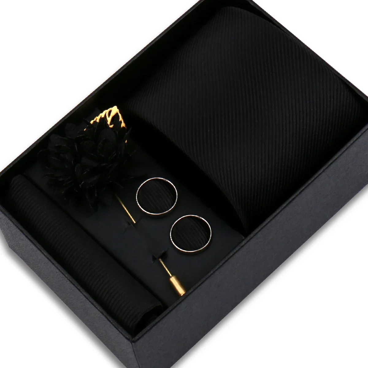 Top Quality Solid color Ties Hanky Cufflinks Brooch Set Elegant Jacquard Necktie For Men Business Wedding In Gift Box Gravatas view 3