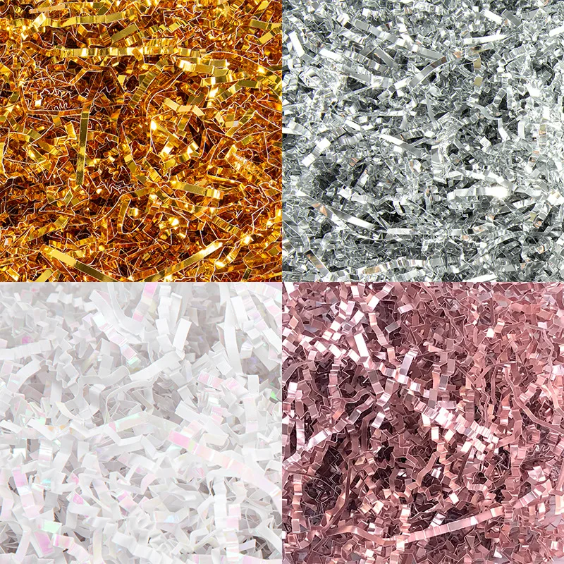 Confettis en papier raphia déchiqueté et froissé, feuille lumineuse, remplissage de boîtes cadeaux bricolage, fournitures de décoration de fête, double face, 100g