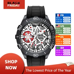 Deesio Carbon Fiber Case Automatic Mechanical Wristwatches Self-Winding Movement Calendar Luminous Waterproof Men's Watch Gifts