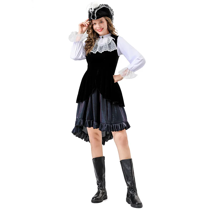 Costume di Halloween Cosplay Pirata dei Caraibi Abito irregolare Cappello Top Abito Carnevale Festa a tema Giochi di ruolo Abiti Donne adulte