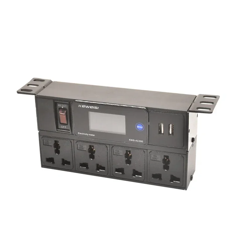 Tomada de Extensão Escondida, Voltímetro Digital, Medidor de Energia com Interruptor, 2USB, 4 Formas, Tomada Universal, Cabo de 2m