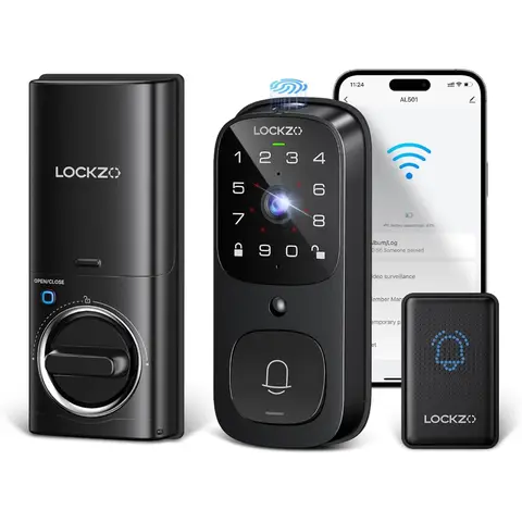 Video Smart Door Locks with Camera, 6-in-1 WiFi Keyless Entry Door Lock for Front Door, Deadbolt Lock with Fingerprint, Keypad C