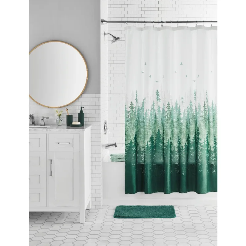 

17-Piece Green Trees Polyester/Plastic Shower Curtain & Bathroom Accessory Set