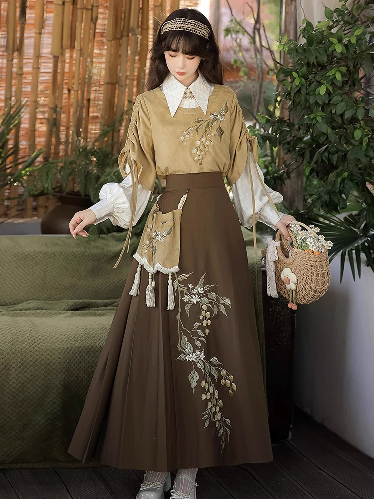 Sweet Lolita Girl Original Hanfu Dress Improved Daily New Chinese Shirt Ma Mian Skirt Han Element Set Autumn