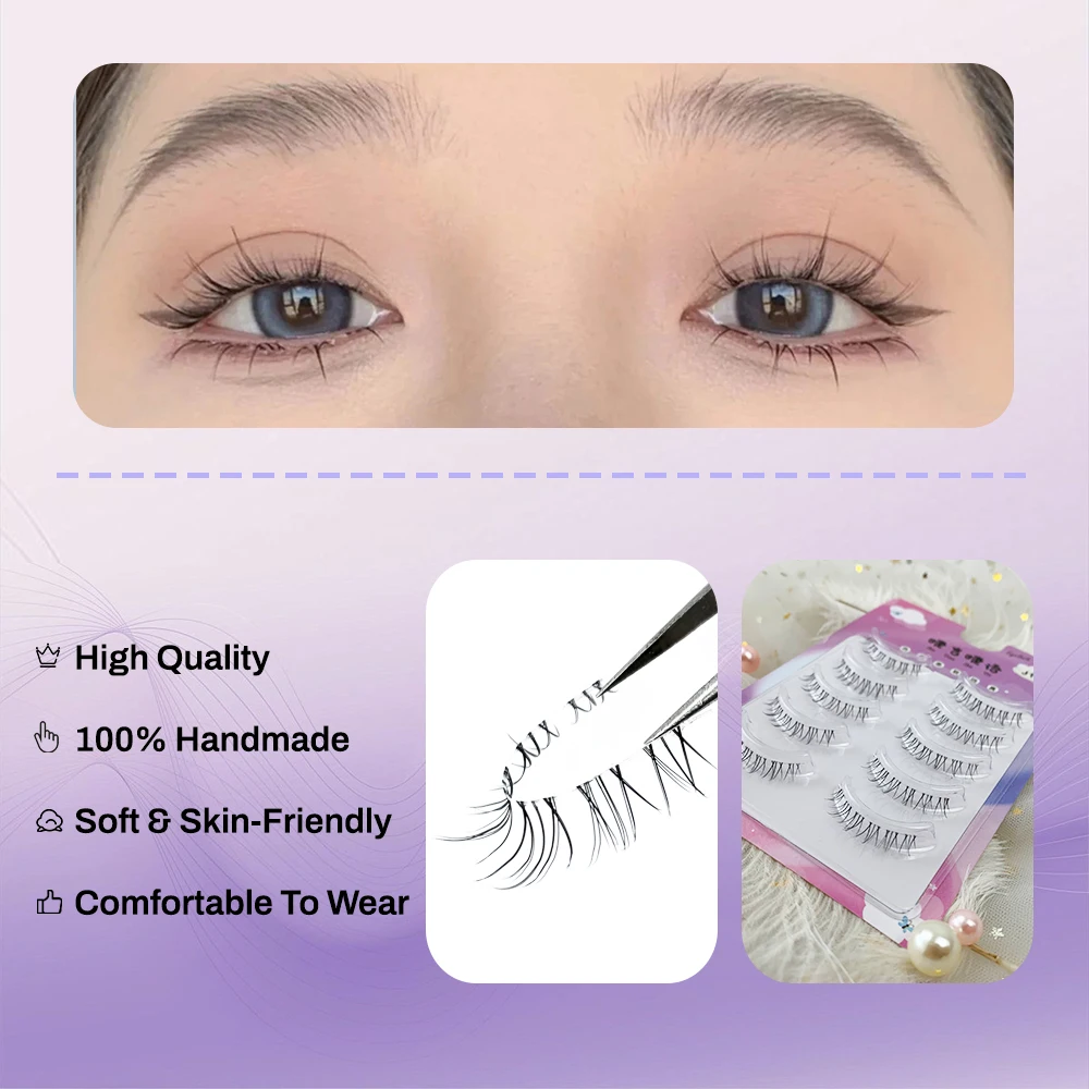 Transparent Band Natural Long False Lower Eyelashes Reusable Korean Girl Group Make Up Tool Fake Down Eye Lashes Thin Stem Manga