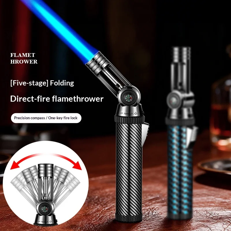 Adjustable 5-Angle Butane Torch Lighter with Compass Windproof Jet Flame Gas Lighter for Outdoor BBQ Camping Kitchen Welding