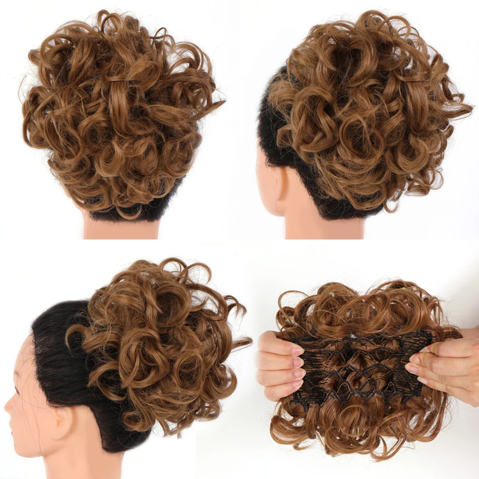 Bride Messy Big Hair Bun Synthetic Curly Chignon With Comb Clips In Hair Tail Updo Cover Ponytail Extension Natural Fake Hair