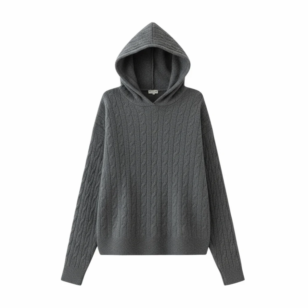 

Aesthetic Long Sleeve Knitted Hoodies Casual Loose Hooded Sweatshirts Simple Pullover Hooded Knitted Sweater Women