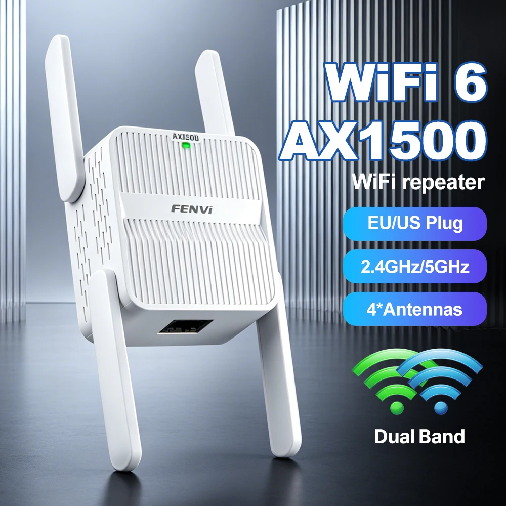 FENVI WiFi 6 AX1500 Repeater Dual Band 5G 2.4GHz High Speed WiFi Signal Booster Extender Wireless Amplifier with EU/US Plug