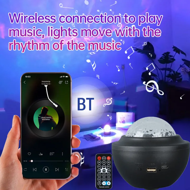 LED Northern Lights Galaxy Projector Aurora Starry Sky Lamp Bluetooth Speaker Remote Control Auto-Rotating for Room Party Decor