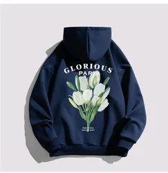 Lily Men Women 100%Cotton Hoodie Korean Style Luxury Brand Flower Printed Hoodies High Quality Hooded Sweatshirt Autumn Pullover