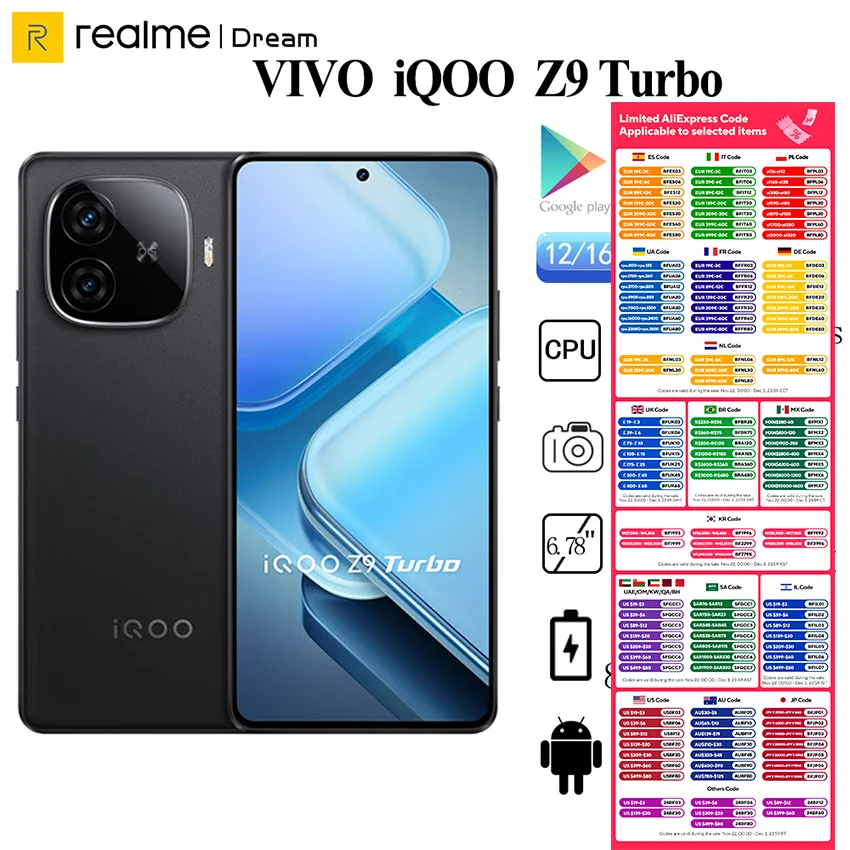 New VIVO IQOO Z9 Turbo Snapdragon 8s Gen 3 6.78Inch AMOLED 144Hz 50MP Rear Camera OIS 6000mAh 80W SuperVOOC NFC OTA Update