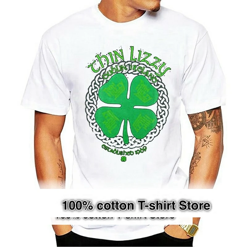 Men T Shirt Thin Lizzy Four Leaf Clover Black Funny t-shirt Novelty Tshirt Women