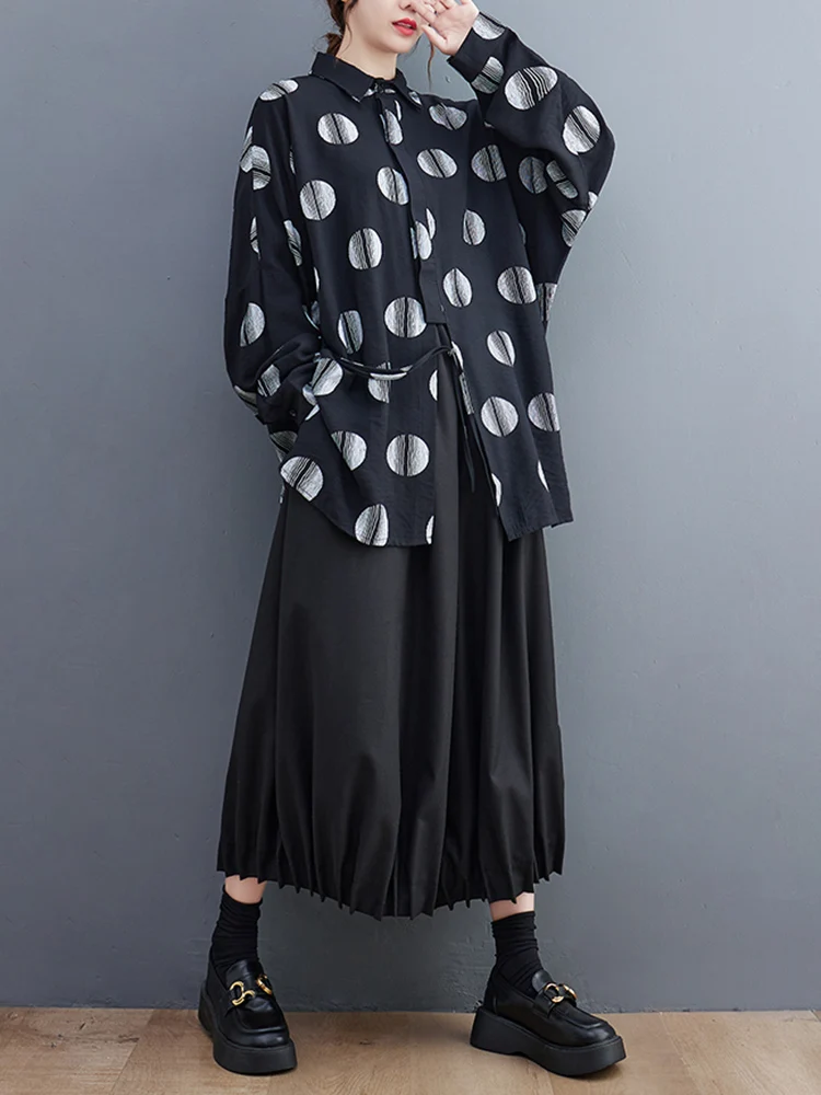 Oversized Polka Dot Print Shirt Women New Long Sleeve Loose Casual Vintage Blouse Top Femme Fashion Clothing Spring Autumn 2022