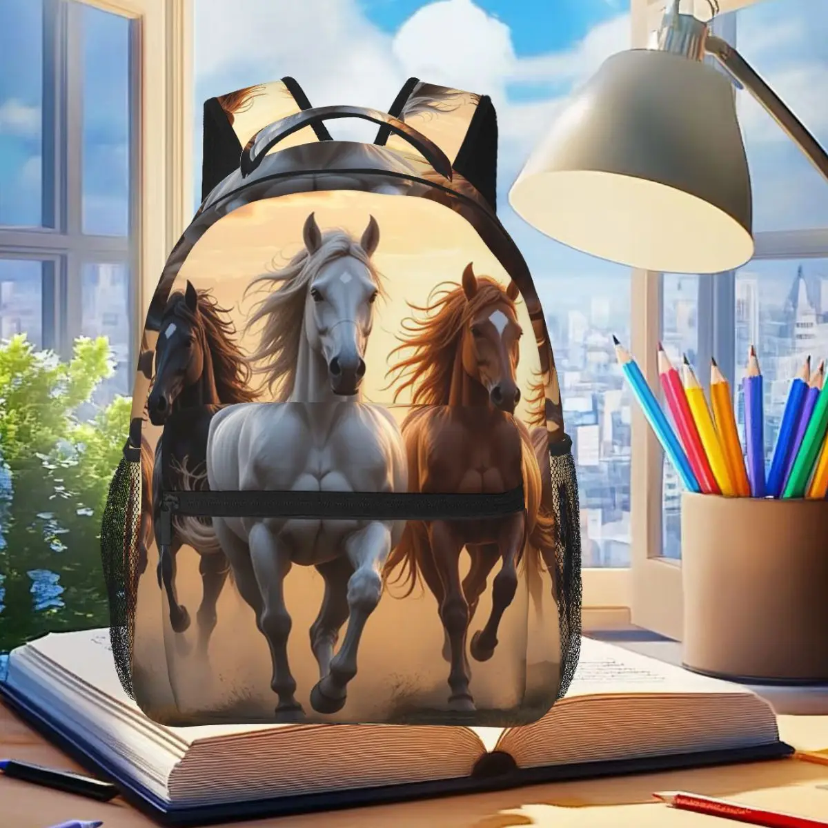 

Galloping Horse Pattern Backpack Student Boys Girls BookBag Kids School Bag Computer Shoulder Bags for Men Women