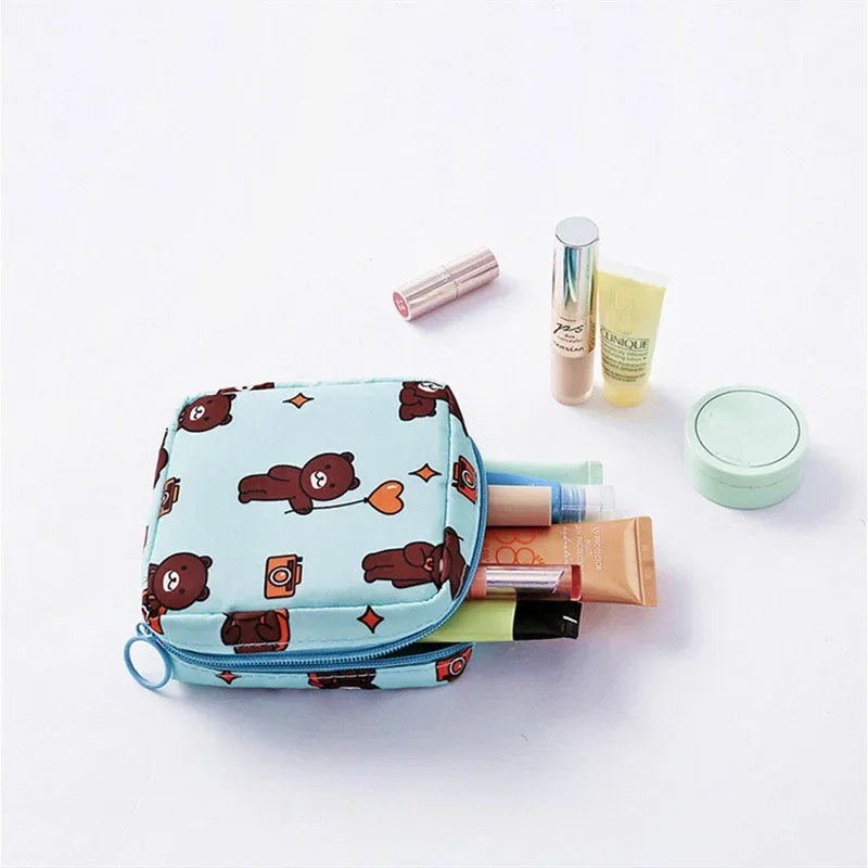 Waterproof Cosmetic Bag Pouch Cute Cartoon Women Lipstick Makeup Storage Bags Kawaii Mini Cute Portable Sanitary Napkin Pad Bag