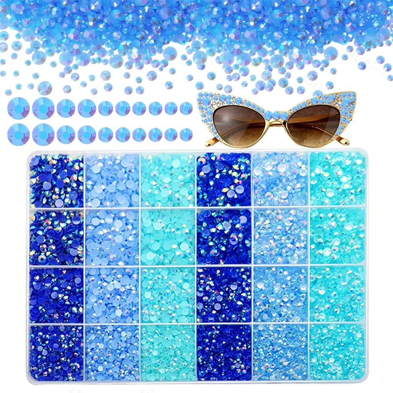 Gemischte Größen Jelly Bedazzling Kit, Blaue AB-Serie Edelsteine zum Basteln, Flache Harz-Strasssteine für DIY Gesichts-Make-up