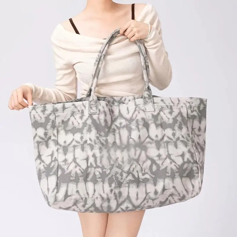 Vintage Abstract Tie Dye Print Canvas Large Tote Bag Women Casual Shopping Grocery Handbag For Travel Daily Use
