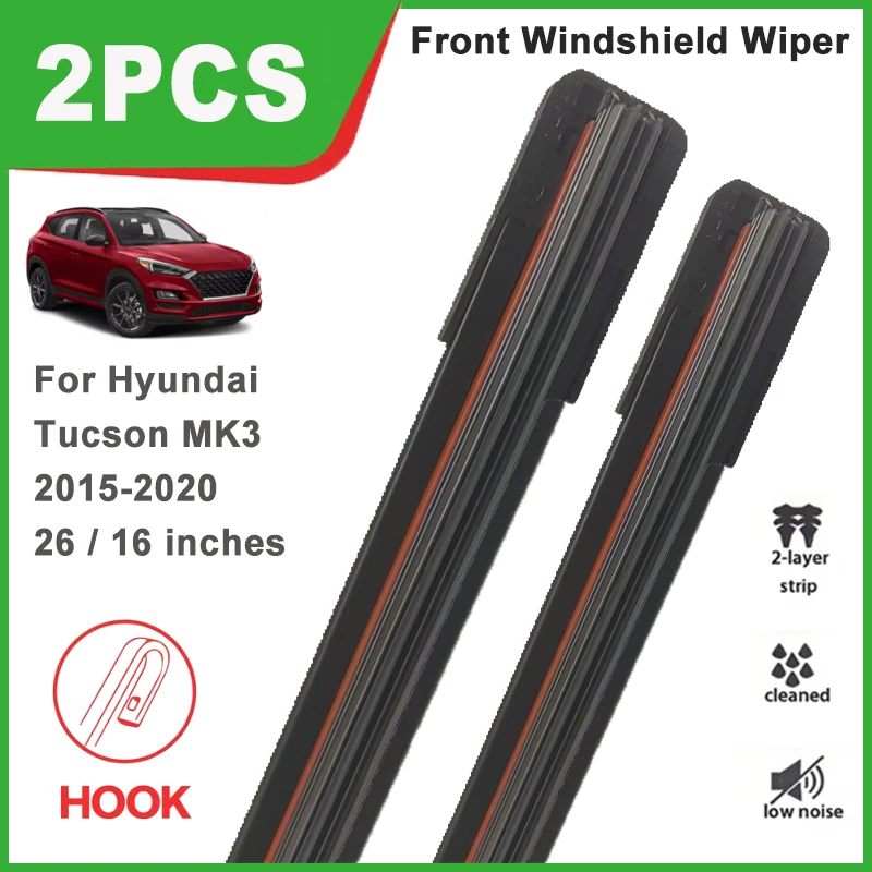 

26"+16" Double Rubber Front Wiper Blades, Durable Windscreen Windshield Replacement Parts For Hyundai Tucson MK3 2015-2020 2016
