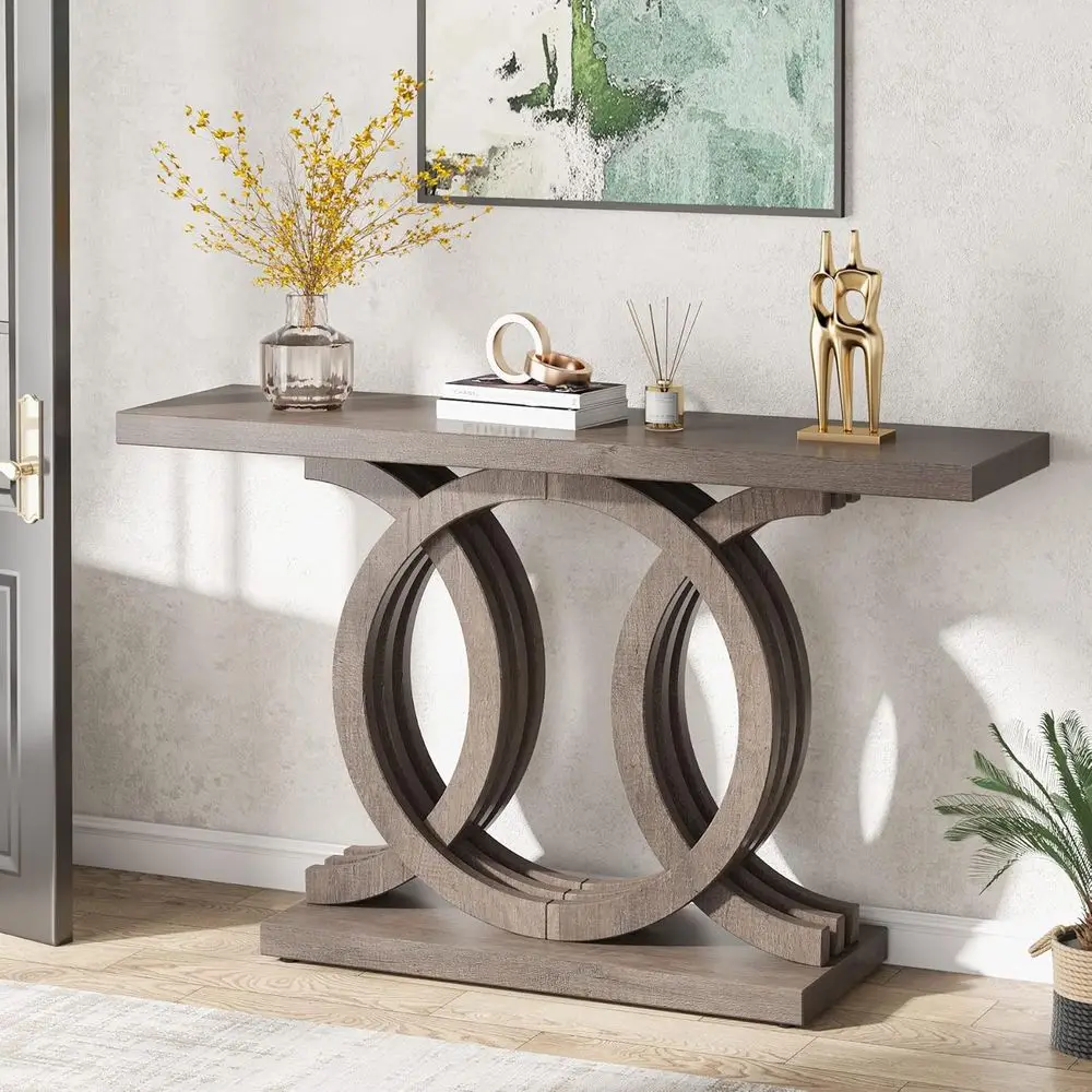 

Vintage 55 Wooden Entryway Table with Unique Base, Brown Accent Hallway Table for Decoration and Organization