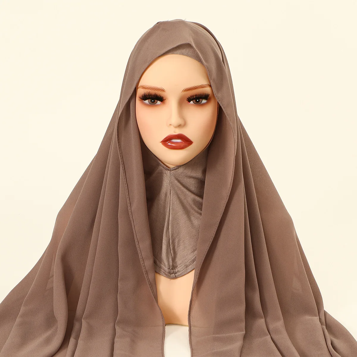 Ramadan Solid Color Instant Hijab with Neck Cover Soft Breathable Chiffon Shawl Ready To Wear Headscarf Malaysian Women Ethnic 6