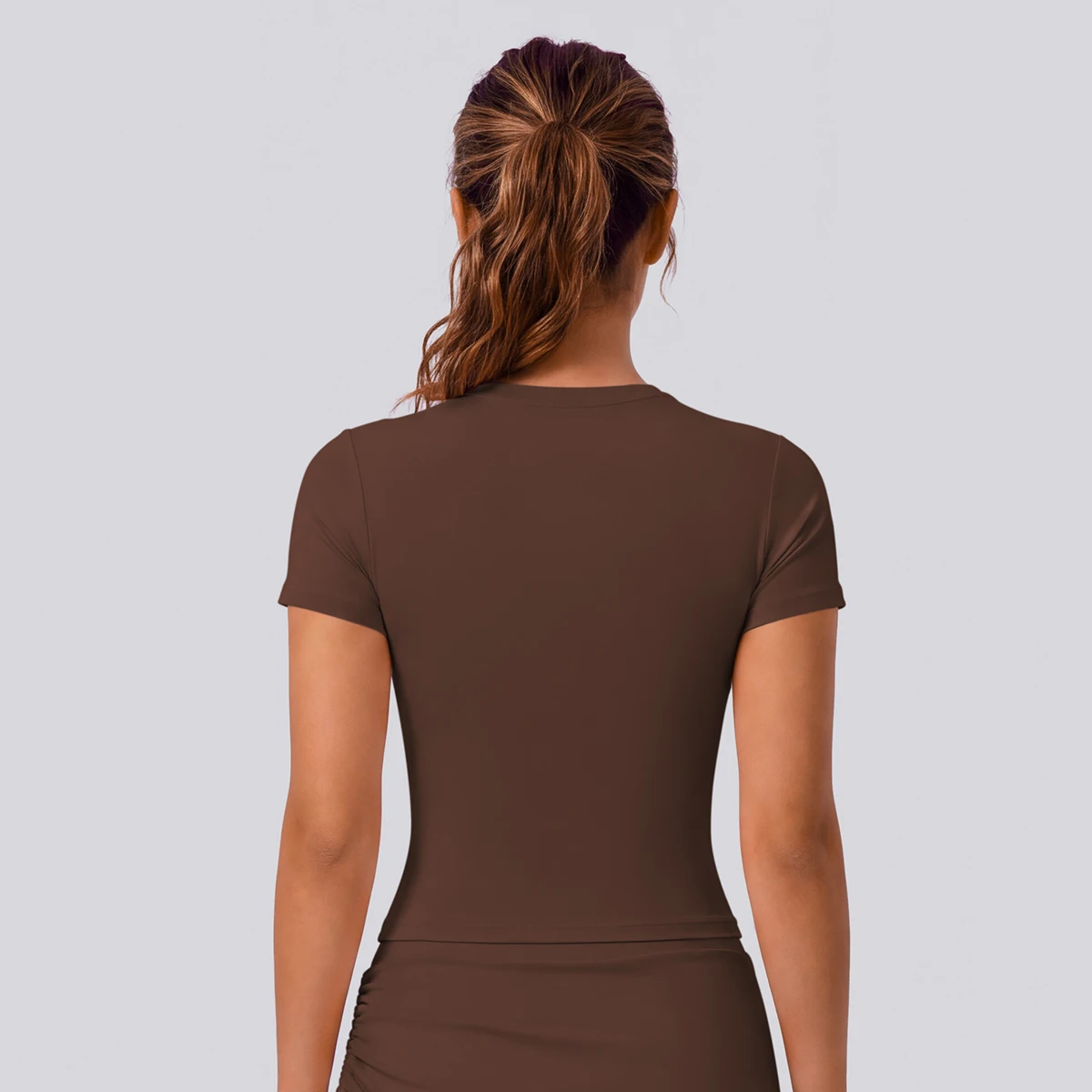 Rooftrellen Schnelltrocknendes Enges Yoga-T-Shirt für Damen, Kurzarm, Einfarbig, Atmungsaktives Sport-Top für Fitness und Yoga – Detail 23