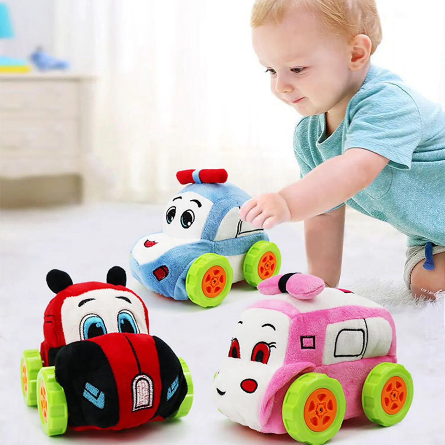 A63T-Remote Control Police Car Plush Cartoon Police Car Remote Control Car For Kids And Toddles Red