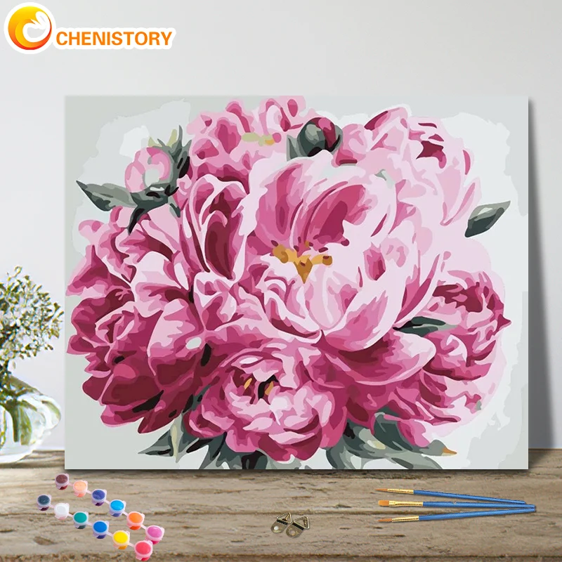 CHENISTORY Pictures By Number Flower For Adult Kits Painting By Numbers Peony Drawing On Canvas Handpainted Art Gift Home Decor