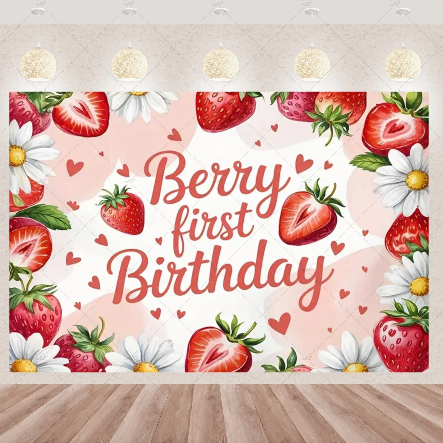 Strawberry Daisy Theme Backdrop Pink Girl's Birthday Party Decorations Sweet Fruit Wall Banner Flower Background Baby Shower 3