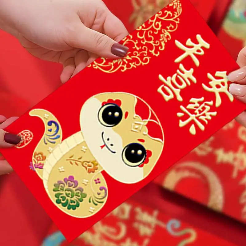 2025 Año Nuevo Chino Sobres rojos Año de Serpiente Bolso rojo Bolsa de regalo para dinero Sobre Suministros de boda Buena suerte Hong Bao 6 piezas