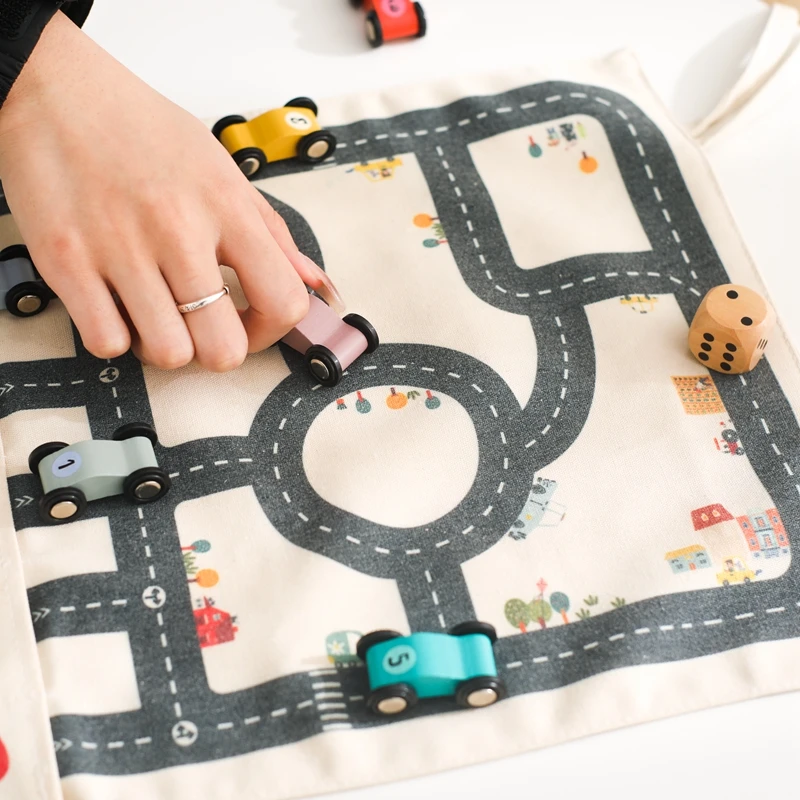 35*31cm montessori Spielzeug Baby Auto Verkehr Straßenkarte Leinwand Desktop-Matte Spiel Holzauto Eltern-Kind-Interaktion Kind Bildung Geschenk – Detail 18