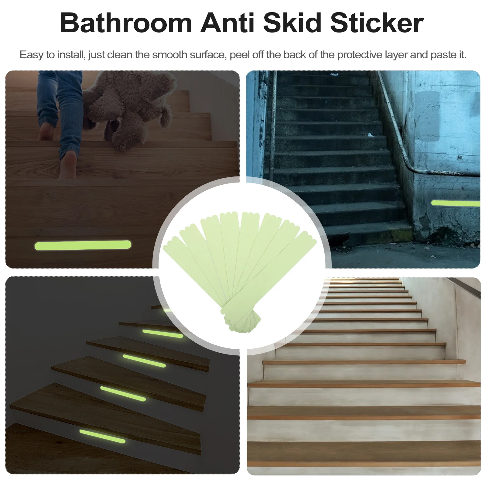 24Pcs Reflective Non-Slip Sticker Anti-Skid Strips Safety Tape for Stairs Bathroom Bathtub Anti Skid Tape Strip