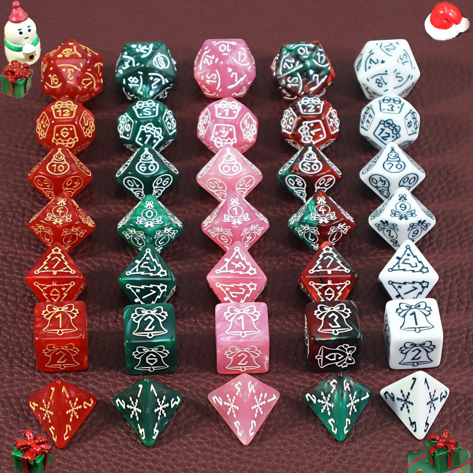 

7pcs DND Dice Set Christmas Theme Polyhedral Board Game Dice for TRPG COC, Perfect Gift for DND Player