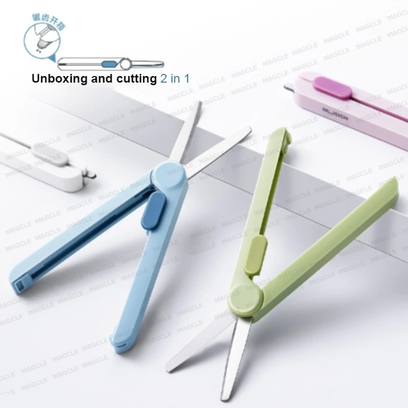 deli Mini Scissors Sawtooth Unboxing Cutter Dual use Stationery Stainless Steel Rust-proof Round Tip Blade Cute Portable Gadgets