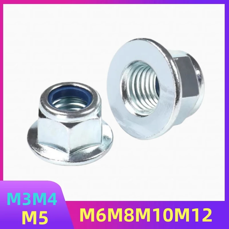 20/10/2 peças m3 m4 m5 m6 m8 m10 m12 flange sextavada de aço carbono porca de bloqueio de inserção de nylon auto-travamento nylock porca de bloqueio flange junta facial