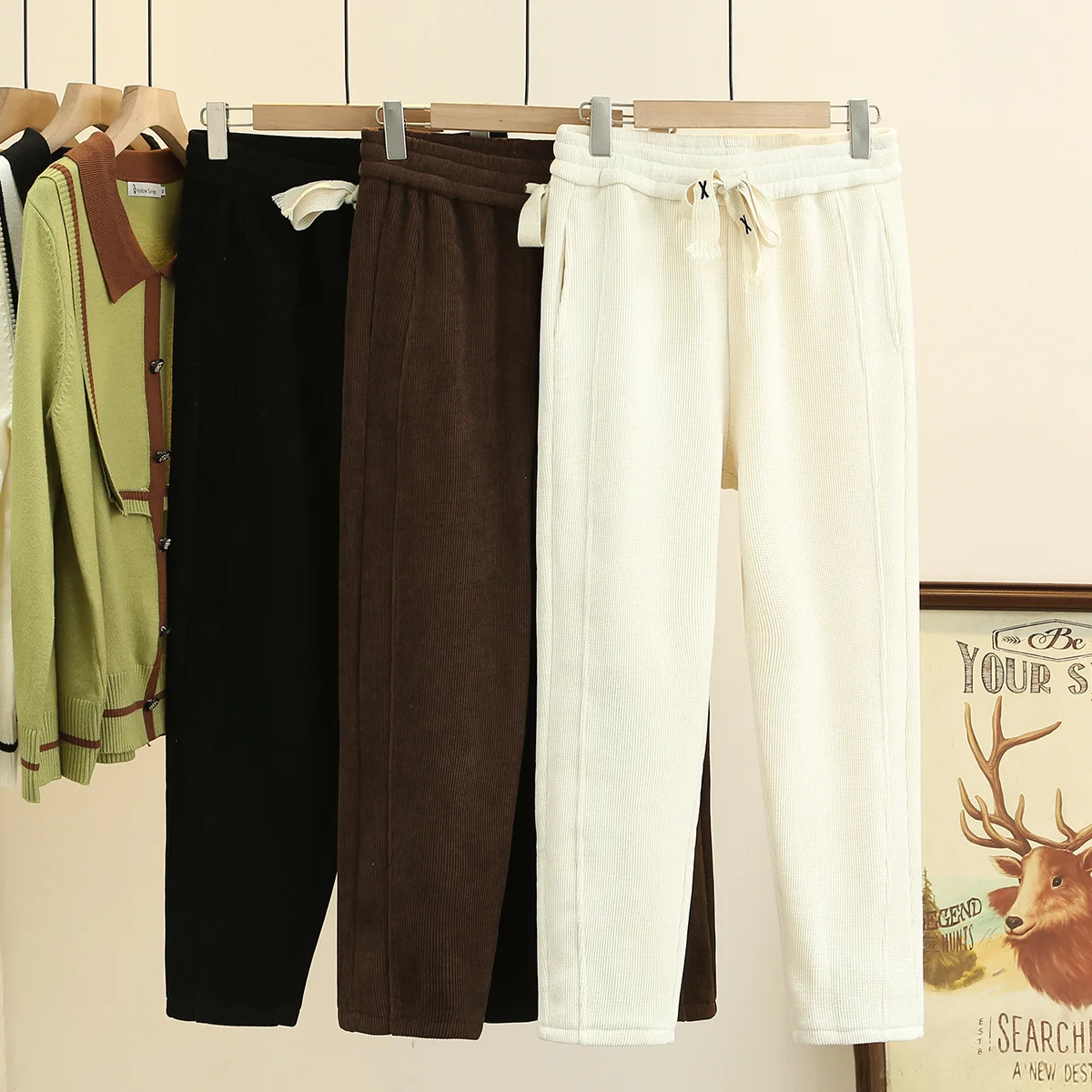 Autumn And Winter New Korean Version 100KG Fleece-lined Casual Harem Pants Plus Size Women Warm Ankle Length Bottoms 7674