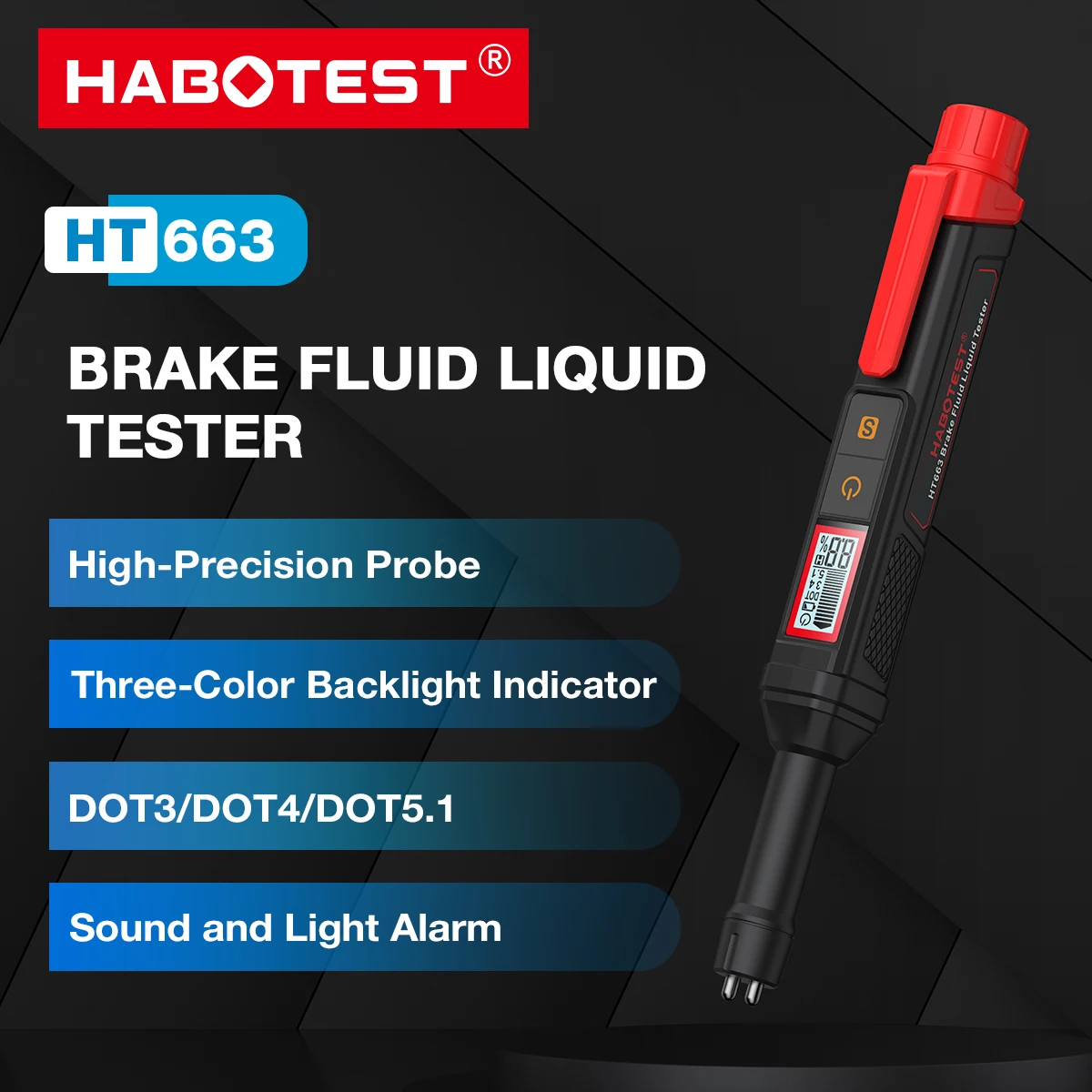 Brake Fluid Tester Auto Car Brake Liquid Digital Tester with Sound Light Alarm For DOT3/DOT4/DOT5.1 Brake Oil Quality Check Pen