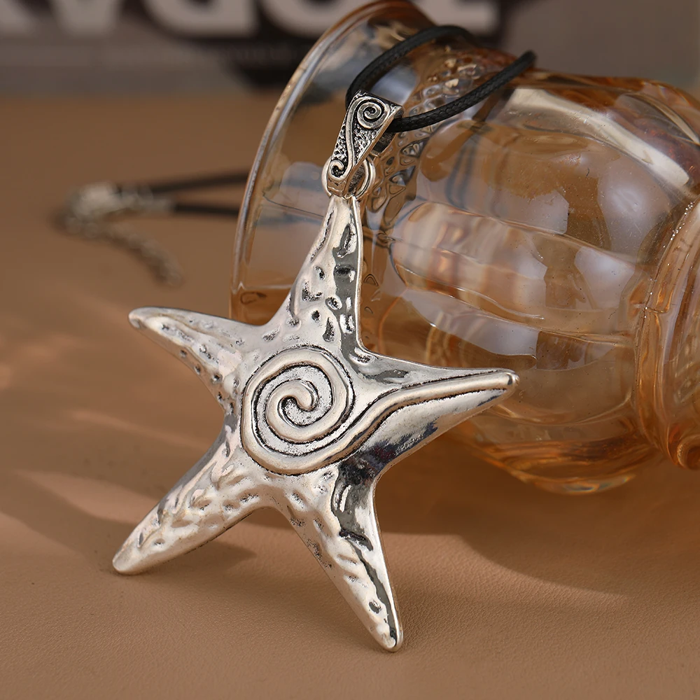 Punk Gothic Exaggerate Metal Irregular Pentagram Star Glazed Starfish Pendant Necklace for Women Girl Y2K Jewelry