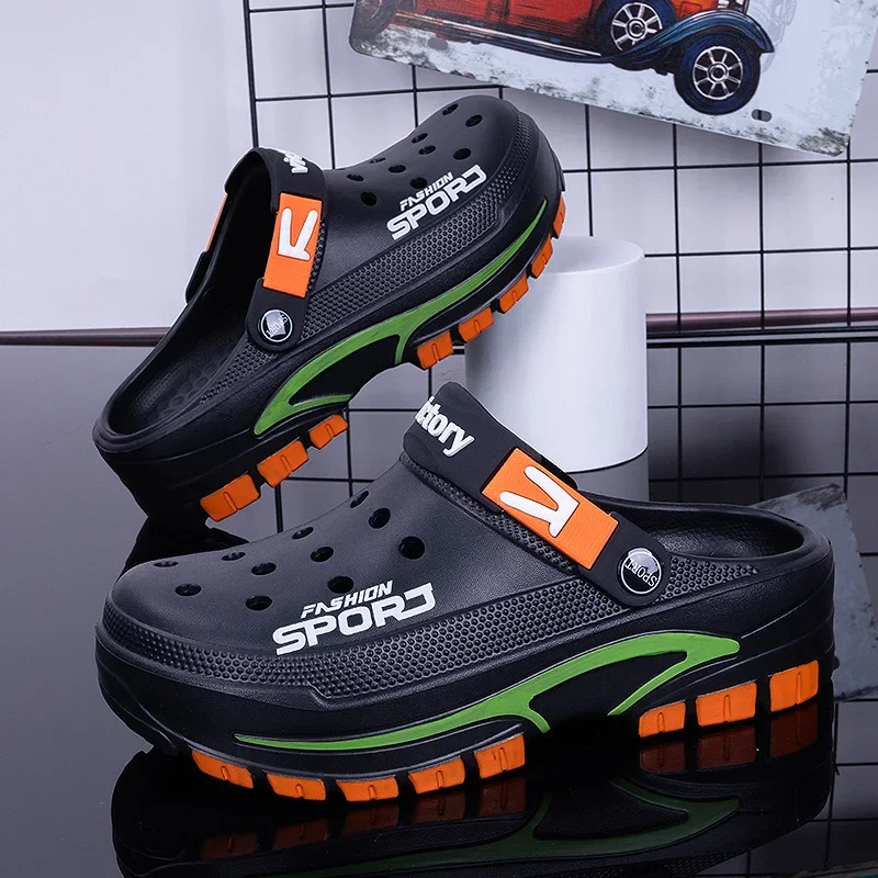 Sandalias de verano para hombre, zapatos de playa y jardín transpirables y versátiles, cómodas zapatillas sin cordones de Material EVA medio cubiertas