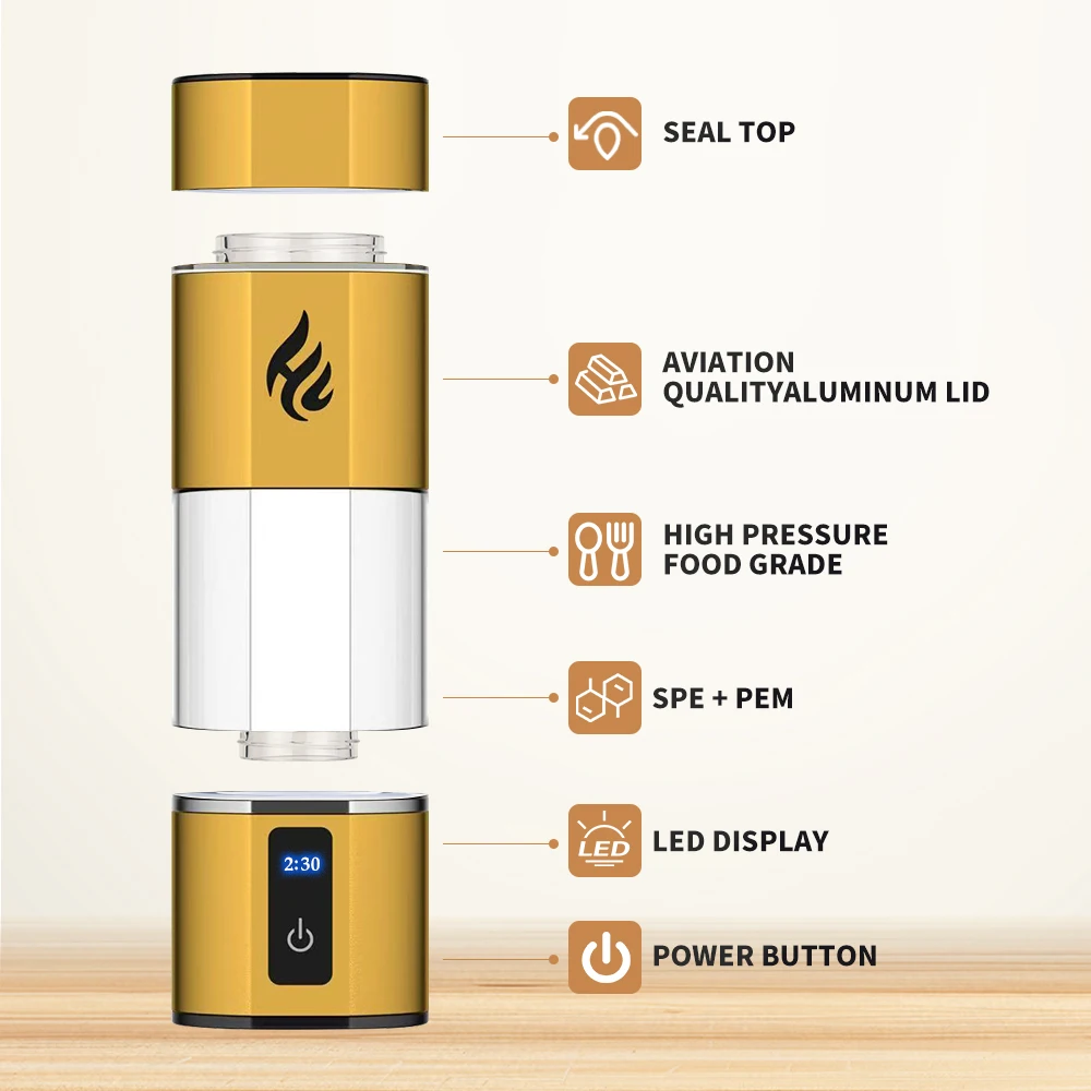 Verification: 8000ppb Portable Hydrogen Water Bottle, 285ml Large Capacity, 2200mAh High-Capacity Battery, Inhalable Hydrogen
