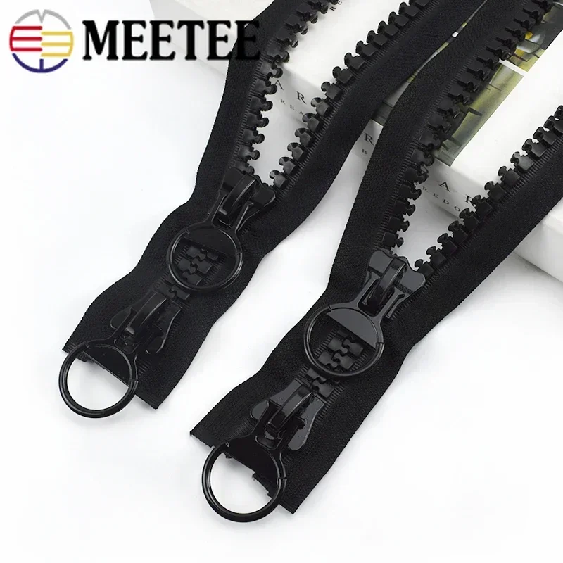 Meetee 75/80/90/100/120/150cm Black 20# Extra Large Resin Zippers Metal Double-slider Open-end Zip for Down Jacket Coat Sewing