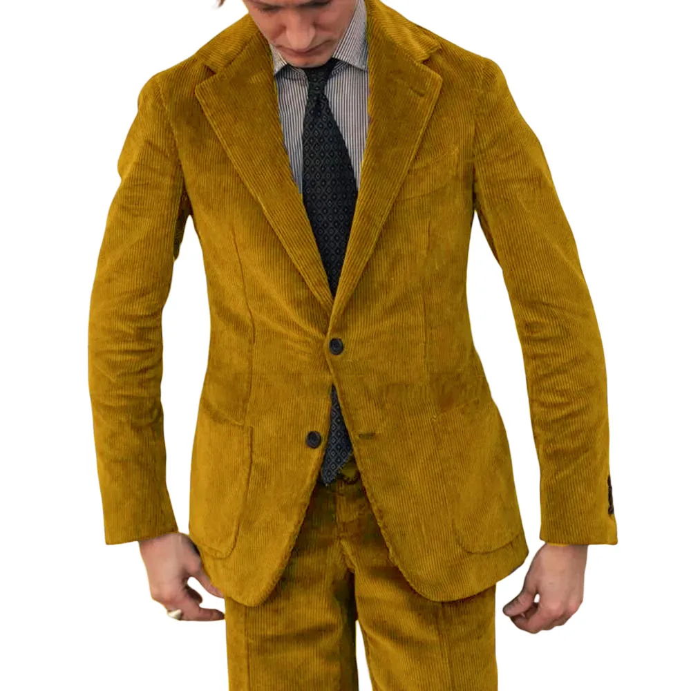 Вельветовые мужские костюмы для деловой вечеринки, комплект из 2 предметов, смокинг для свадьбы, жениха, на заказ, для выпускного, приталенный деловой костюм, куртка с брюками