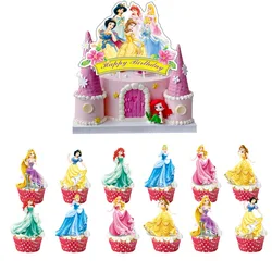 Disney Princess Cake Toppers For Girls Pink Glitter Princess Cake Decorations Castle Party Theme Birthday Baby Shower Supplies